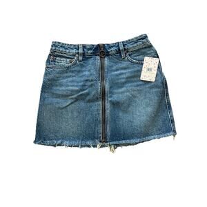 FREE PEOPLE Front Zipper Denim Mini Skirt Sz 25 NWT Blue Jean We The Free Skirt